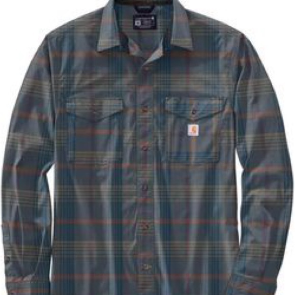 Carhartt Rugged Flex Relaxed Fit Lightweight Long Sleeve Plaid Shirt Night Blue - Picture 2 of 5